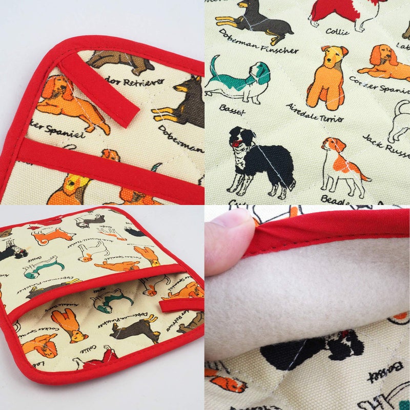 RED LMLDETA Pot Holders Set of 2 Heat Resistant 480â„‰ Kitchen 100% Cotton Comfortable Lining Printing Dog Flower Women Men Home Cooking Baking Microwave BBQ Gift(Dog) - Image 5